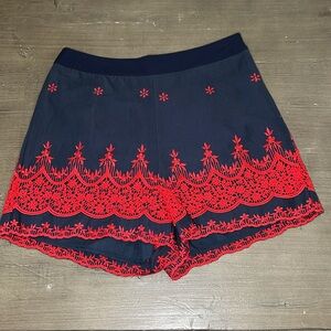 English Factory Embroidered Navy and Red Women's Shorts
